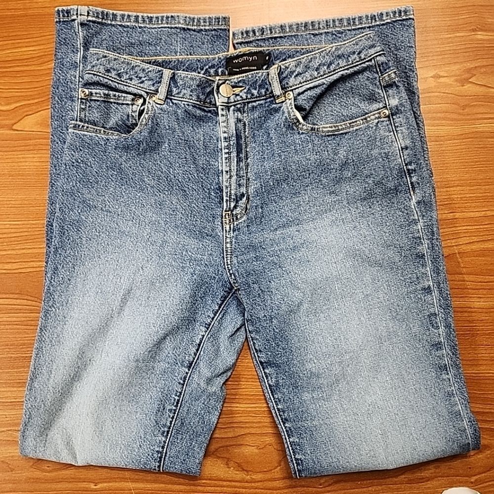 Womyn Made In Hong Kong Jeans Womens 6 Boot Cut Medium Wash Stretch Distressed
